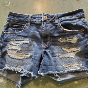 American Eagle super stretch aeo denim distressed stitched shorts sz 8